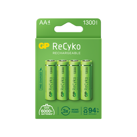 Акумулаторни батерии GP ReCyko AA 1300mAh (R6), рециклируеми опаковки 4бр.