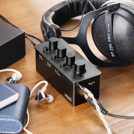Amplificatorul Fosi Audio SK01 văzut din spate și de sus, cu intrările și ieșirile vizibile
