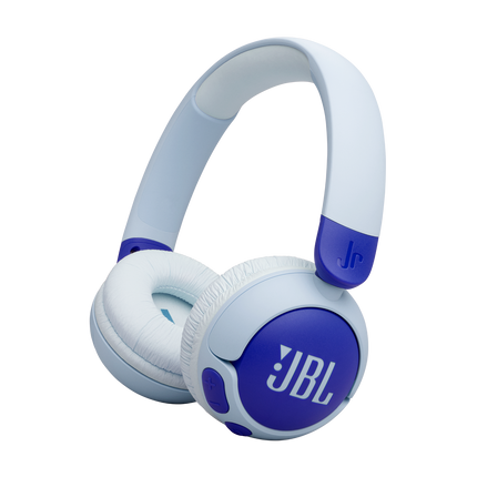 Безжични детски слушалки JBL Junior 320BT, сини, изглед под ъгъл