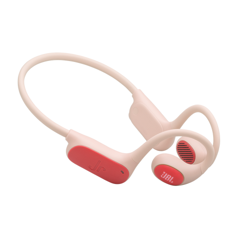 Детски open-ear слушалки JBL Junior Free в цвят праскова, изглед под ъгъл
