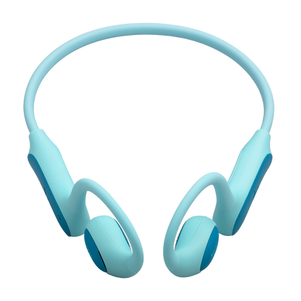 Детски open-ear слушалки JBL Junior Free в синьозелено, изглед отпред
