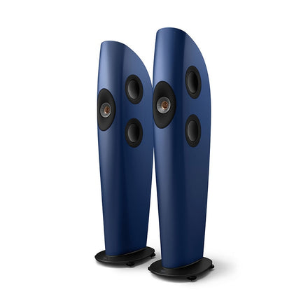 KEF Blade Two Meta, finisaj Frosted Blue/ Bronze, vedere din față și lateral