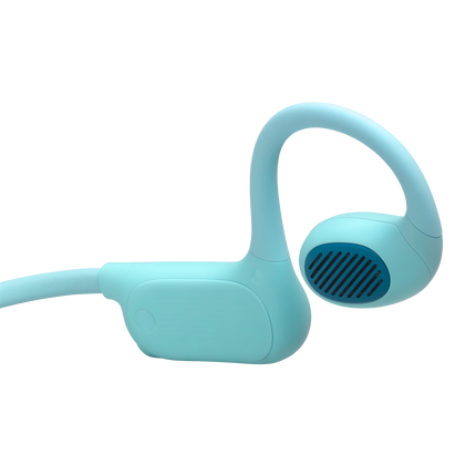Детски open-ear слушалки JBL Junior Free в синьозелено, детайл на open-ear говорителя