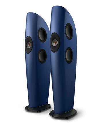 KEF Blade One Meta, finisaj Frosted Blue / Bronze, vedere din față și lateral