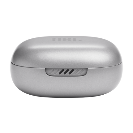 Слушалки JBL Live Flex, цвят сребрист, затвореният калъф, изглед отпред
