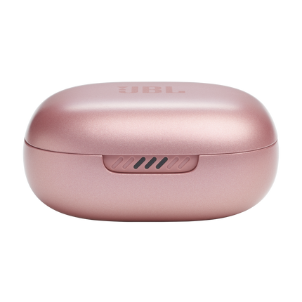 Слушалки JBL Live Flex, цвят розов (Rose), затвореният калъф, изглед отпред