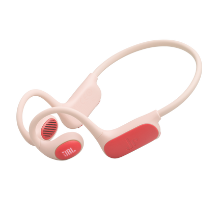 Детски open-ear слушалки JBL Junior Free в цвят праскова, изглед отстрани