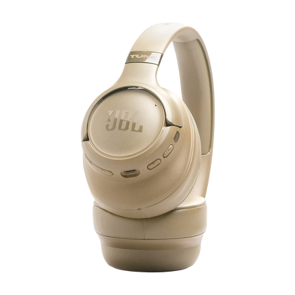 Слушалки JBL Tune 780NC, бежови, детайл на чашката и лентата за глава