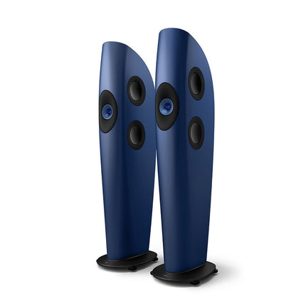 KEF Blade Two Meta, finisaj Frosted Blue / Blue, vedere din față și lateral