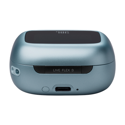 Слушалки JBL Live Flex 3, цвят син, калъфът отзад, с порта USB-C