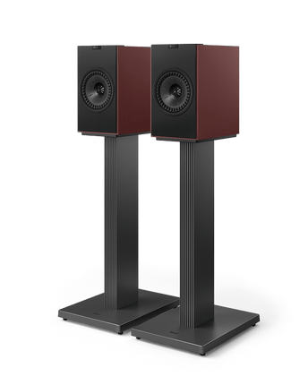 KEF Coda W, finisaj Vintage Burgundy, vedere cu standuri