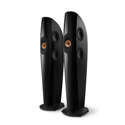KEF Blade Two Meta, finisaj Piano Black / Copper, vedere din față și lateral