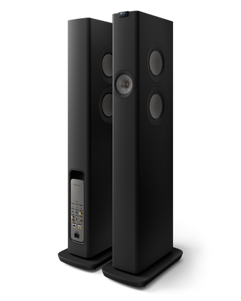 KEF LS60 Wireless, finisaj Carbon Black, vedere din față și din spate