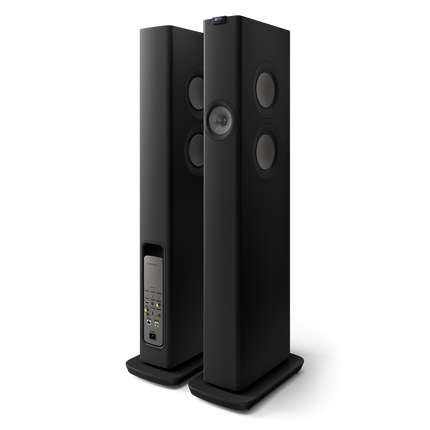 KEF LS60 Wireless, finisaj Carbon Black, vedere din față și din spate