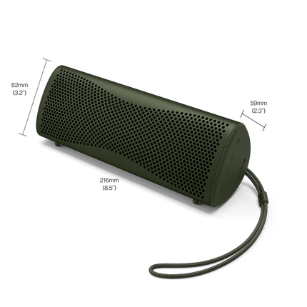 KEF Muo, finisaj Moss Green, schiță de dimensiuni