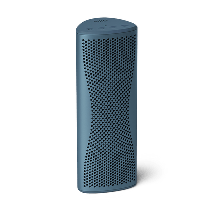 KEF Muo, finisaj Blue Aura, vedere din față și lateral