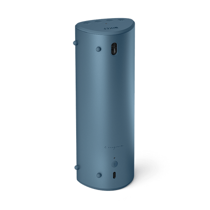 KEF Muo, finisaj Blue Aura, vedere din spate și lateral