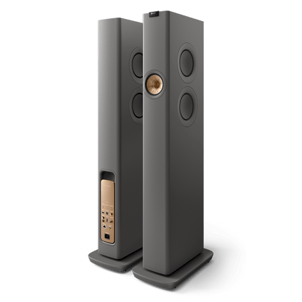 KEF LS60 Wireless, finisaj Titanium Grey, vedere din față și din spate