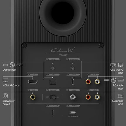 KEF Coda W, finisaj toate finisajele, detaliu conectivitate