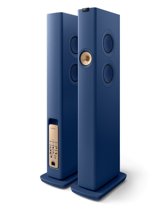 KEF LS60 Wireless, finisaj Royal Blue, vedere din față și din spate