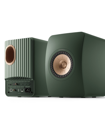 KEF LS50 Wireless II, finisaj Moss Green, vedere frontală și posterioară