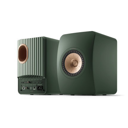 KEF LS50 Wireless II, finisaj Moss Green, vedere frontală și posterioară