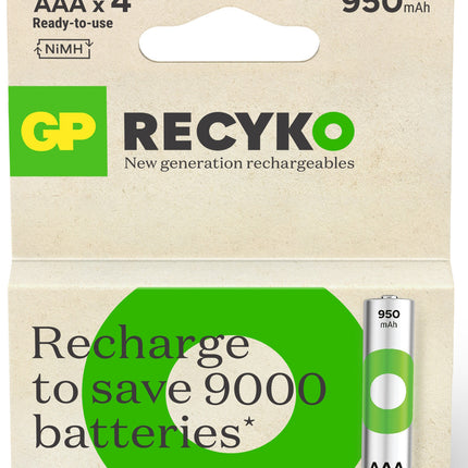 Акумулаторни батерии GP ReCyko AAA 950mAh (R03), рециклируеми опаковки 4бр.