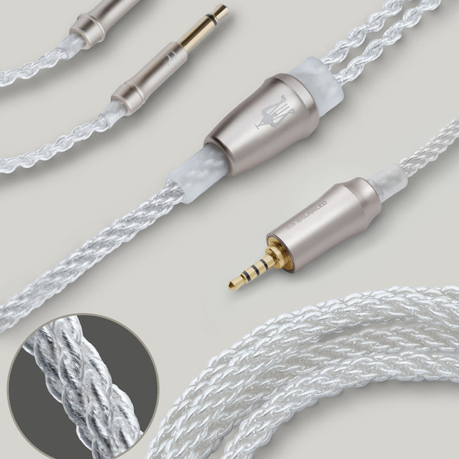 Кабел Meze Audio MONO 3,5 mm СРЕБРИСТ (надграждане за 109 PRO, LIRIC &amp; 99 Classics) MONO 3,5 mm до 2,5 mm балансиран - 1,2 m
