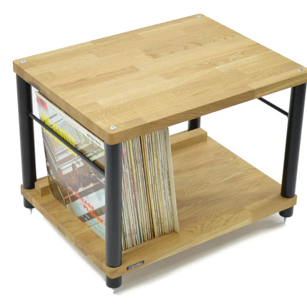 Hi-Fi Rack Atacama Apollo Storm 6 Винилов модул за съхранение с два рафта, тъмен дъб, ширина 60 см, цветови опции - бели крака / черни крака