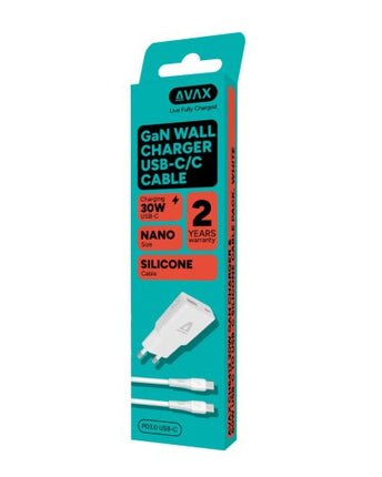 Încărcător AVAX CH6413 GaN de 30 W și cablu USB-C din silicon de 60W