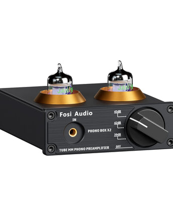 Fosi Audio Box X2, cu panoul frontal, comenzile și carcasa vizibile