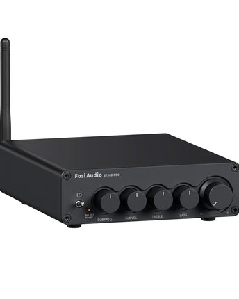 Fosi Audio BT30D PRO, cu panoul frontal, comenzile și carcasa vizibile