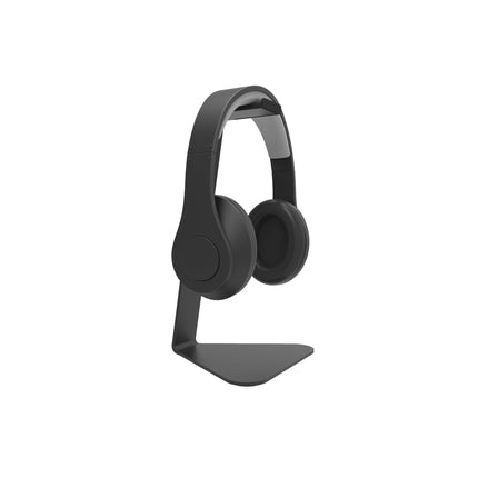 Стойка за слушалки Kanto Audio H1, черна, с поставени слушалки върху опората