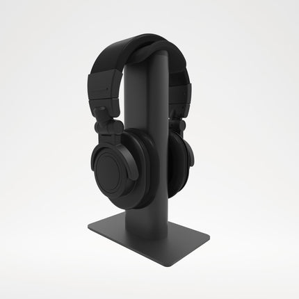 Стойка за слушалки Kanto Audio H2, черна, в три четвърти, със слушалки