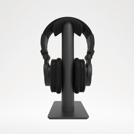 Стойка за слушалки Kanto Audio H2, черна, отпред, със слушалки over-ear
