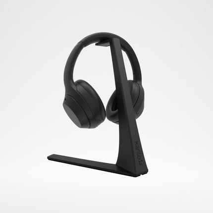 Стойка за слушалки Kanto Audio H3, черна, със слушалки over-ear, на светлосив фон