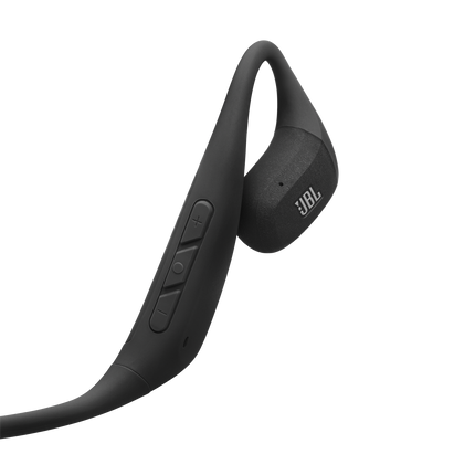 Спортни слушалки с отворен дизайн JBL Endurance Pace, черно и сиво, детайл на бутоните за управление