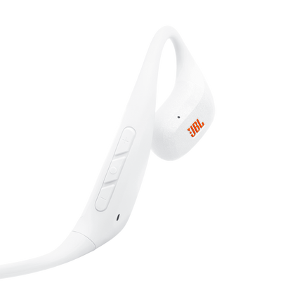 Спортни слушалки с отворен дизайн JBL Endurance Pace, бял цвят, детайл на бутоните за управление