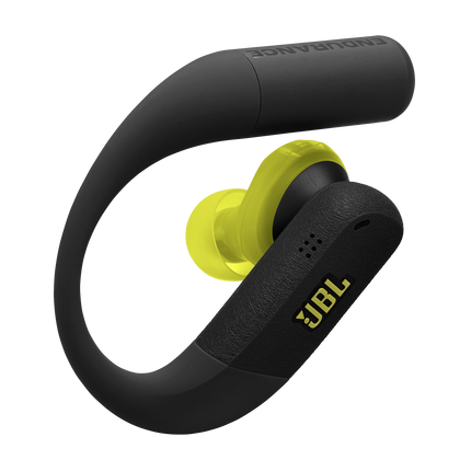 Спортни True Wireless слушалки JBL Endurance Peak 4, черно и лайм, детайл на една слушалка