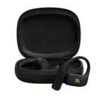 Спортни True Wireless слушалки с отворен дизайн JBL Endurance Zone, черно и лайм, слушалките и отвореният калъф за зареждане