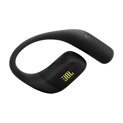 Спортни True Wireless слушалки с отворен дизайн JBL Endurance Zone, черно и лайм, детайл на една слушалка