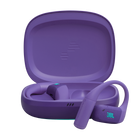 Спортни True Wireless слушалки с отворен дизайн JBL Endurance Zone, лилав цвят, слушалките и отвореният калъф за зареждане