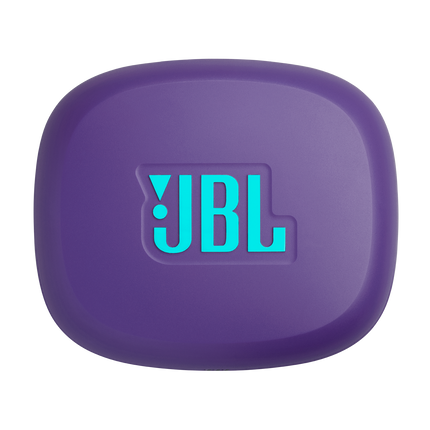 Спортни True Wireless слушалки с отворен дизайн JBL Endurance Zone, лилав цвят, калъфът за зареждане отгоре