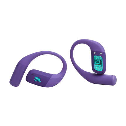 Спортни True Wireless слушалки с отворен дизайн JBL Endurance Zone, лилав цвят, двете слушалки