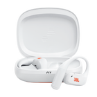 Спортни True Wireless слушалки с отворен дизайн JBL Endurance Zone, бял цвят, слушалките и отвореният калъф за зареждане