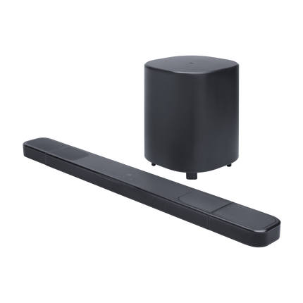JBL Bar 1000MK2 и субуферът отгоре под ъгъл