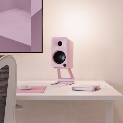 Kanto Audio ORA в розов цвят на стойка за бюро, до монитор