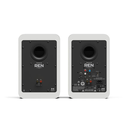 Активни тонколони Kanto Audio REN в бял цвят, задните панели с входовете