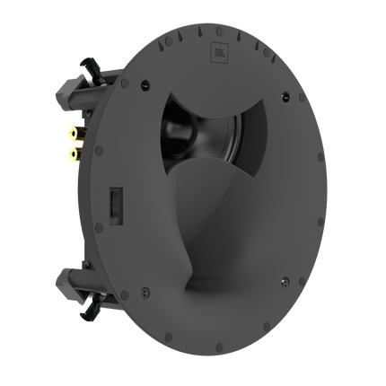 Boxa JBL Synthesis SCL-8 vazuta din trei sferturi, fara grila, cu woofer-ul in partea de sus si palnia HDI in partea de jos