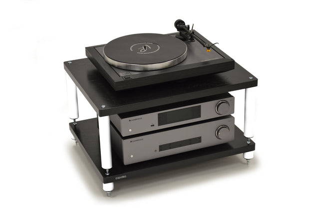 Rack Hi-Fi Atacama Apollo Storm 6 Two Shelf Vinyl Storage Module, Premium Black Edition, 60cm latime, variante culori - White Legs / Black Legs